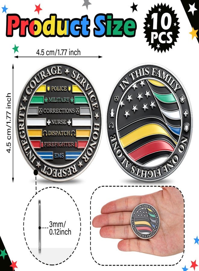WinnerWhy 10 Pcs No One Fights Alone Challenge Coin First Responder Hero Flag Commemorative Coin Thin All Line Honor Gift for EMS Firefighter Police Military Corrections Nurse Dispatch - Image 2